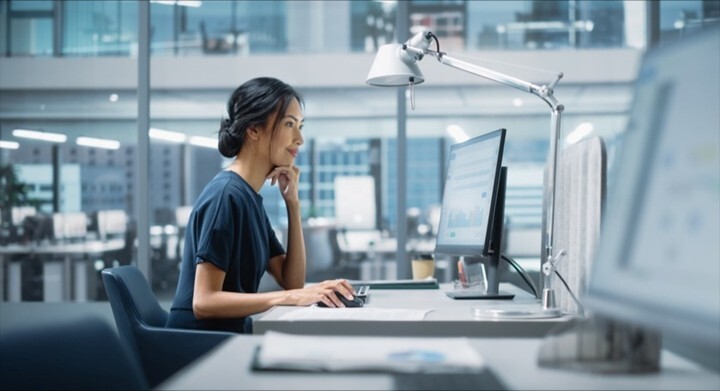 Woman working at laptop